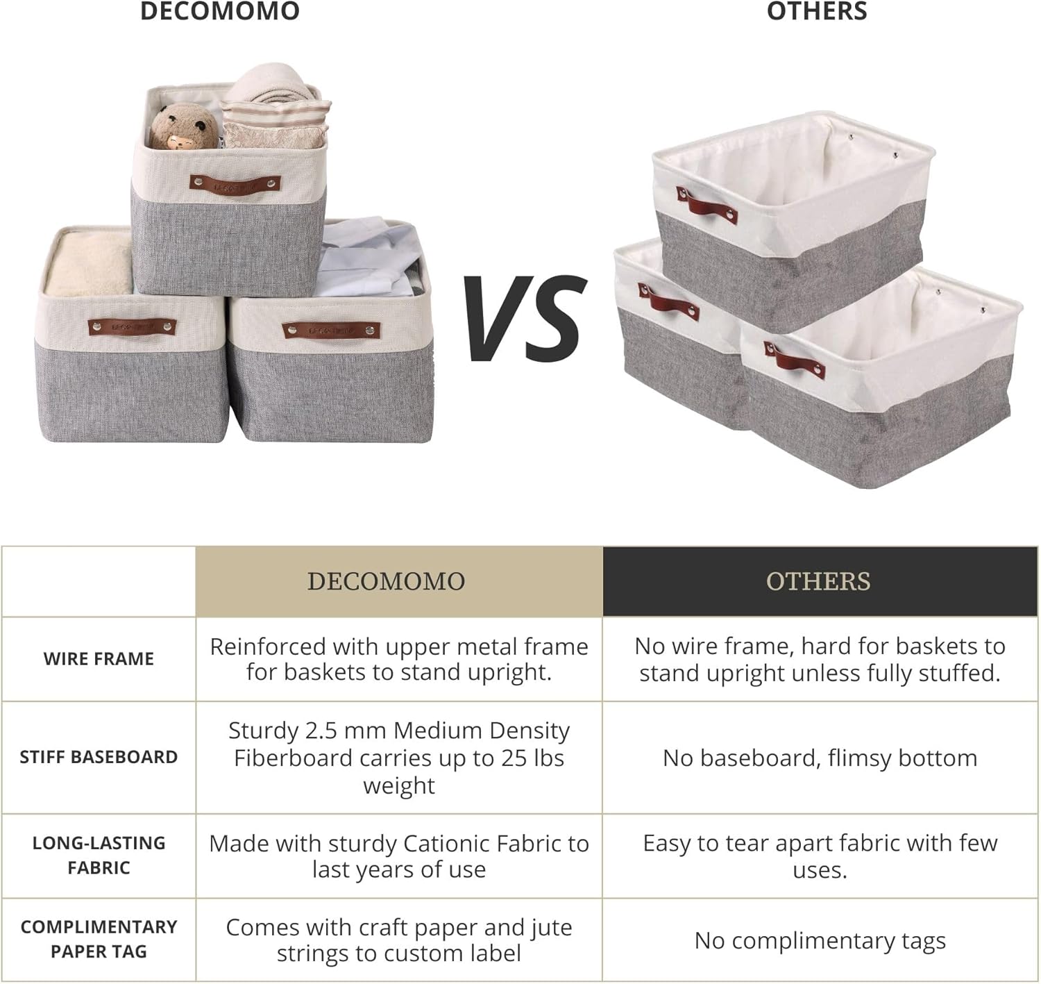 DECOMOMO Storage Baskets for Shelves - Fabric Storage Bins, Linen Closet Organizers and Storage (Grey & White, XL - 4 Pack)