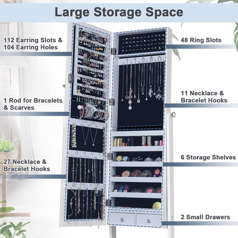 COSTWAY Standing Jewelry Armoire Cabinet, 4-Angle Tilting Jewelry Organizer w...