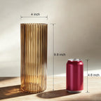 Brown Fluted Glass Vase, 9.8 Inch Thick-Wall Cylindrical for Flowers | Wide Smooth Opening, Weighted Thick Base, Tabletop Centerpiece