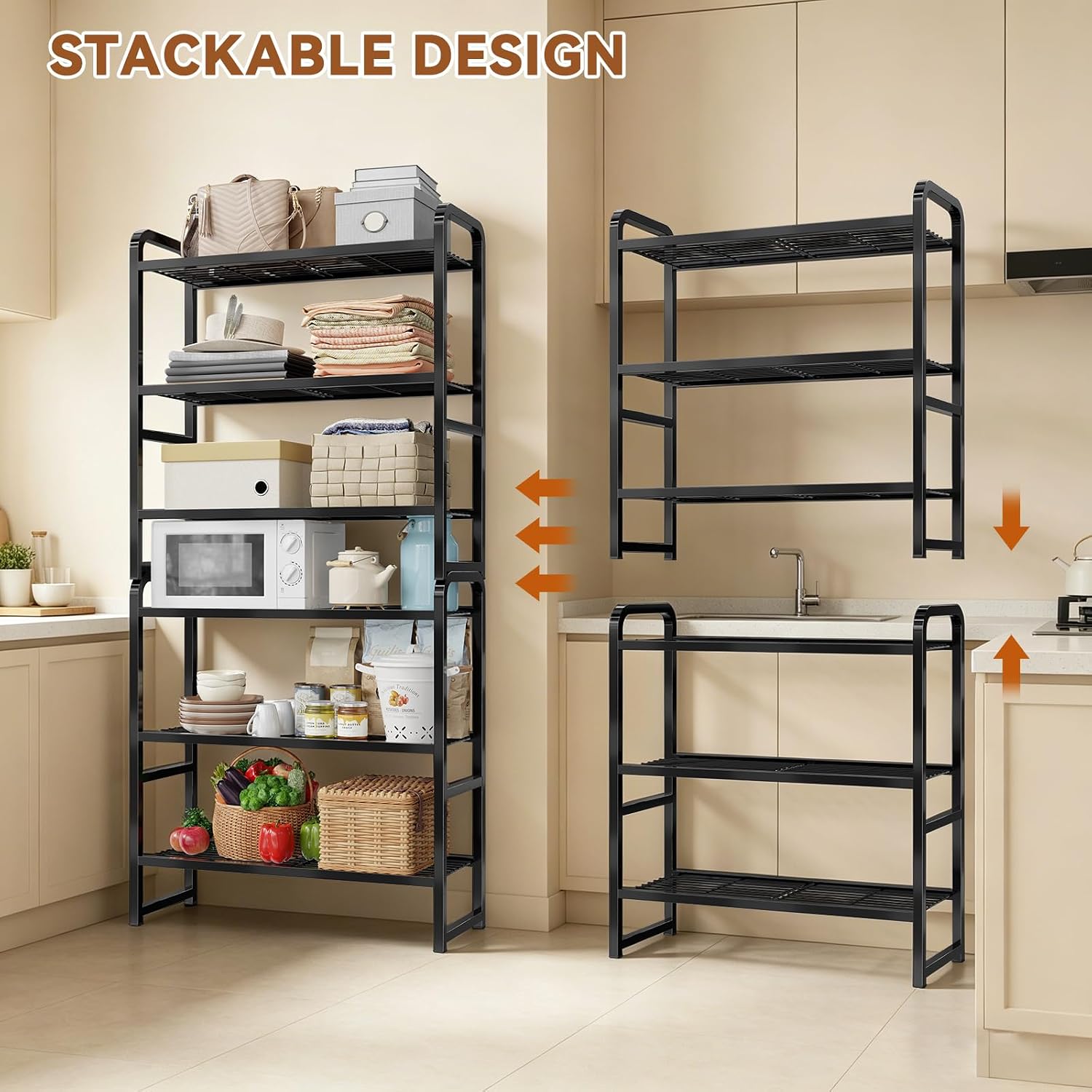 3 Tier Simple Shelf Organizer for Indoor Outdoor, Waterproof Heavy Duty Steel Shelving Unit Plant Stand for Living Room Bathroom Balcony Garden, Easy Assemble, Pitch Black