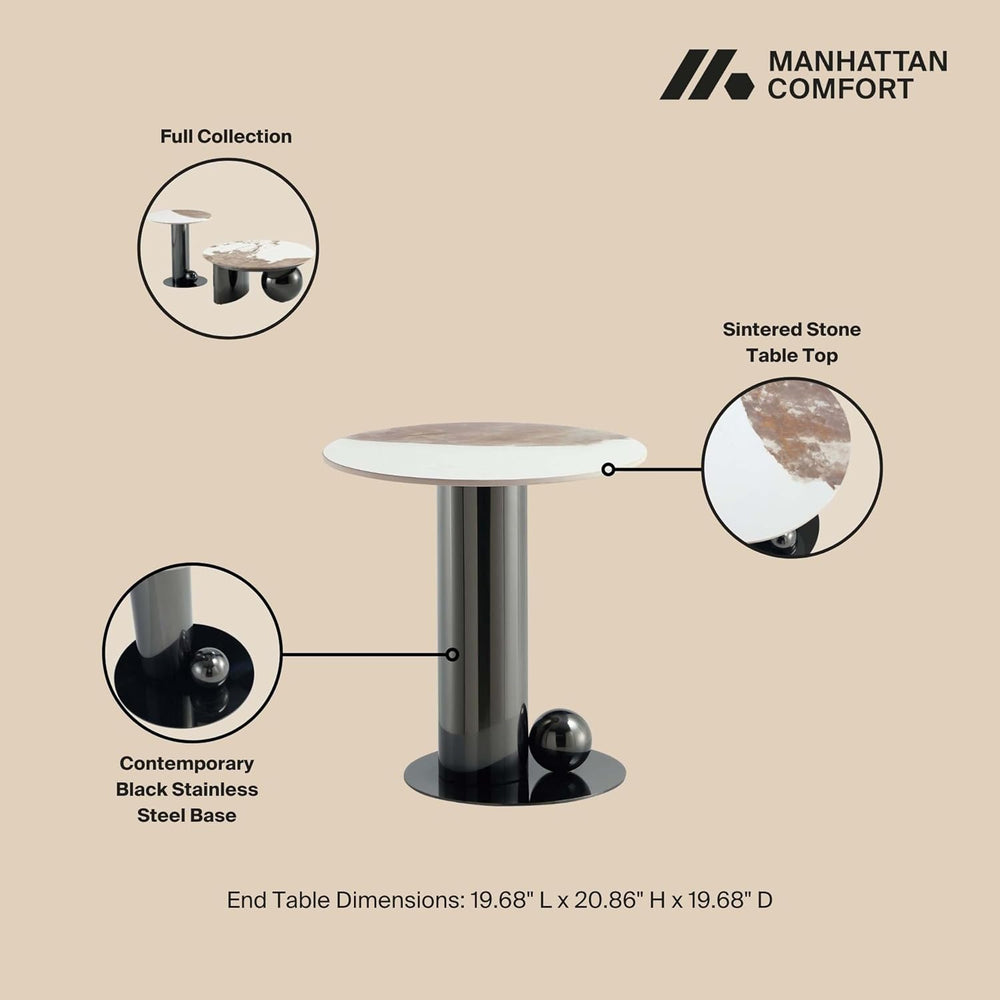 Manhattan Comfort Laurel 2 Piece Set, Round End and Coffee Tables with Sinter...
