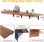 IAE Floating Wall Mounted Folding Table Desk with Pine Wood,72" x 22" Foldable Workbench,Fold Down Wall Mounted Foldable Desk with Shelf Brackets,Laundry Folding Table for Home,Dining,Kitchen,Teak