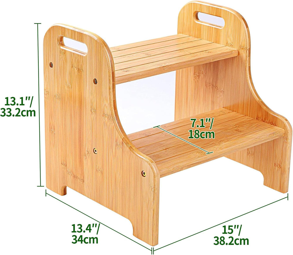 VaeFae Bamboo 2-Step Stool | 350LBS, Non-Slip, Built-In Handles, Suitable for...