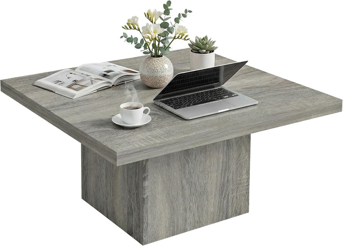 HOMCOM Square Coffee Table 1.6" Thick Tabletop 31.5"x31.5" Gray Wood Grain