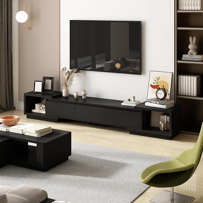 Expandable TV Stand Media Console Table, Modern Entertainment Center with Thr...