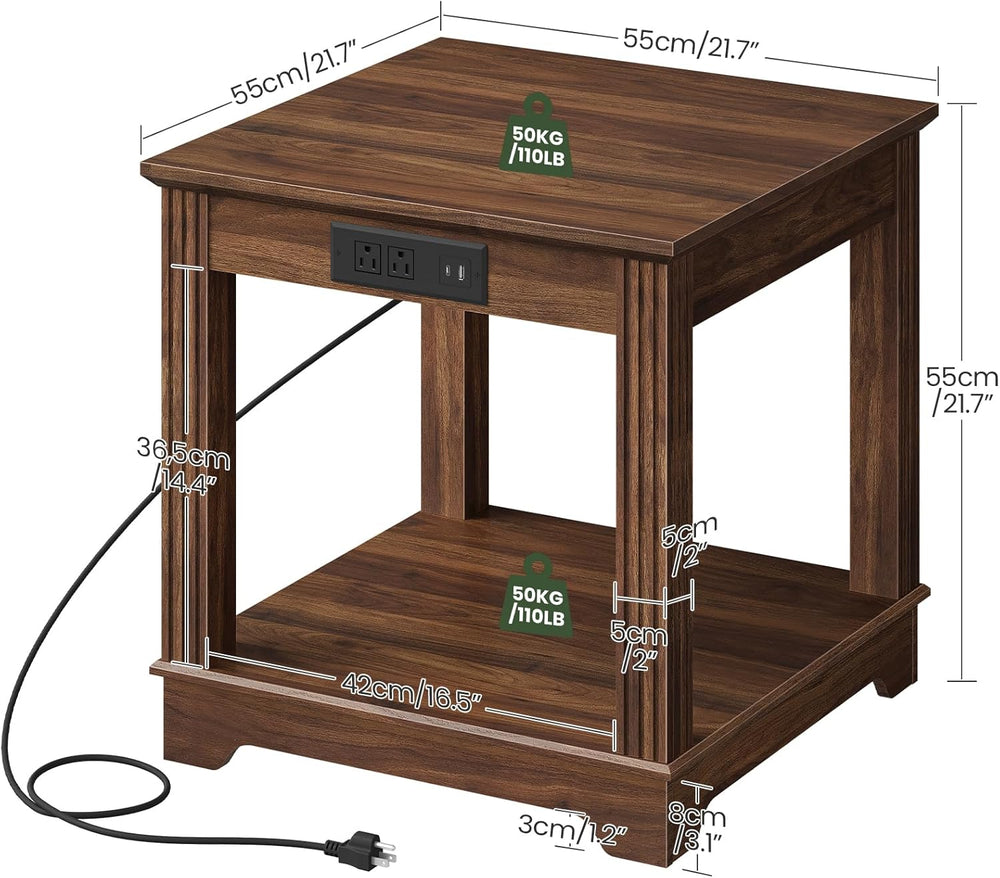 CHOEZON Farmhouse End Table with Charging Station, 2-Tier Large Side Table, S...