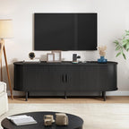 63" TV Stand with Power Outlet, Modern Media Console with Sliding Doors, Entertainment Center for TVs up to 60 Inch, Adjustable Shelves, Black