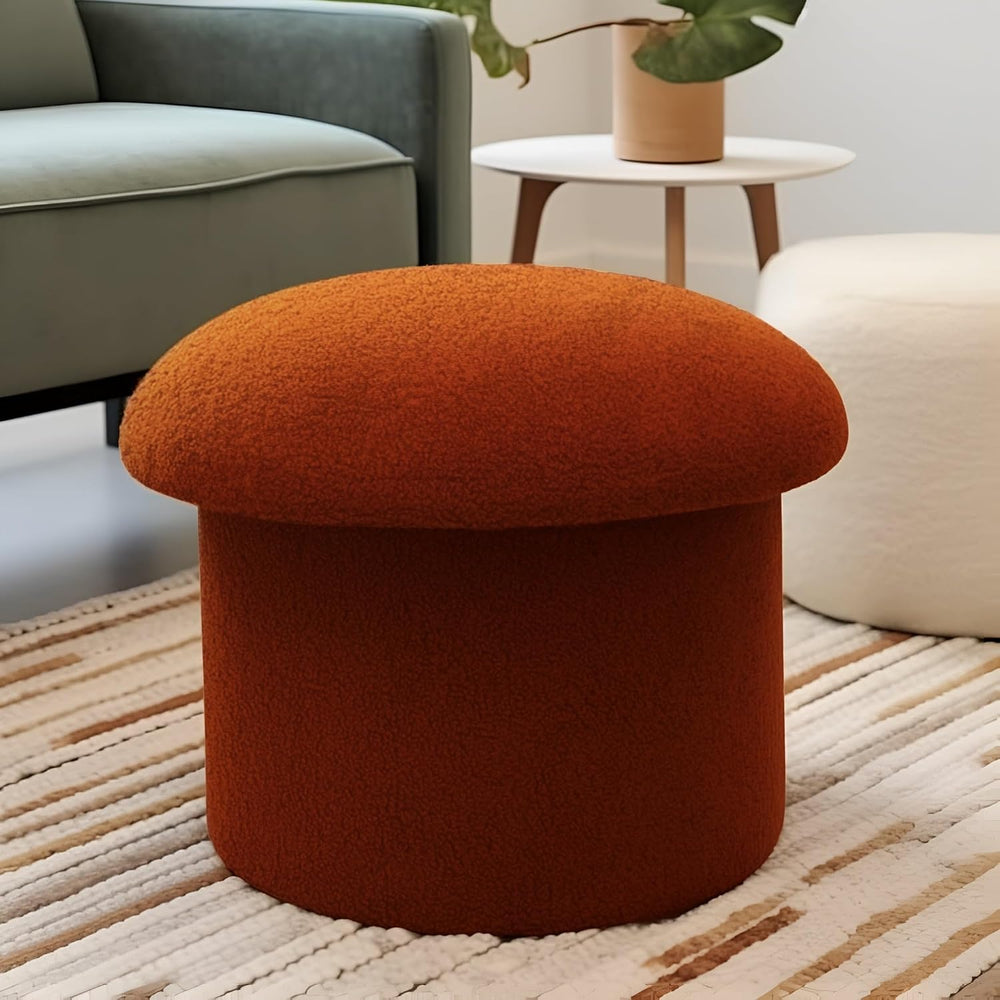 Foldable Mushroom-Shaped Storage Ottoman - Terracotta Color, Polyester Materi...