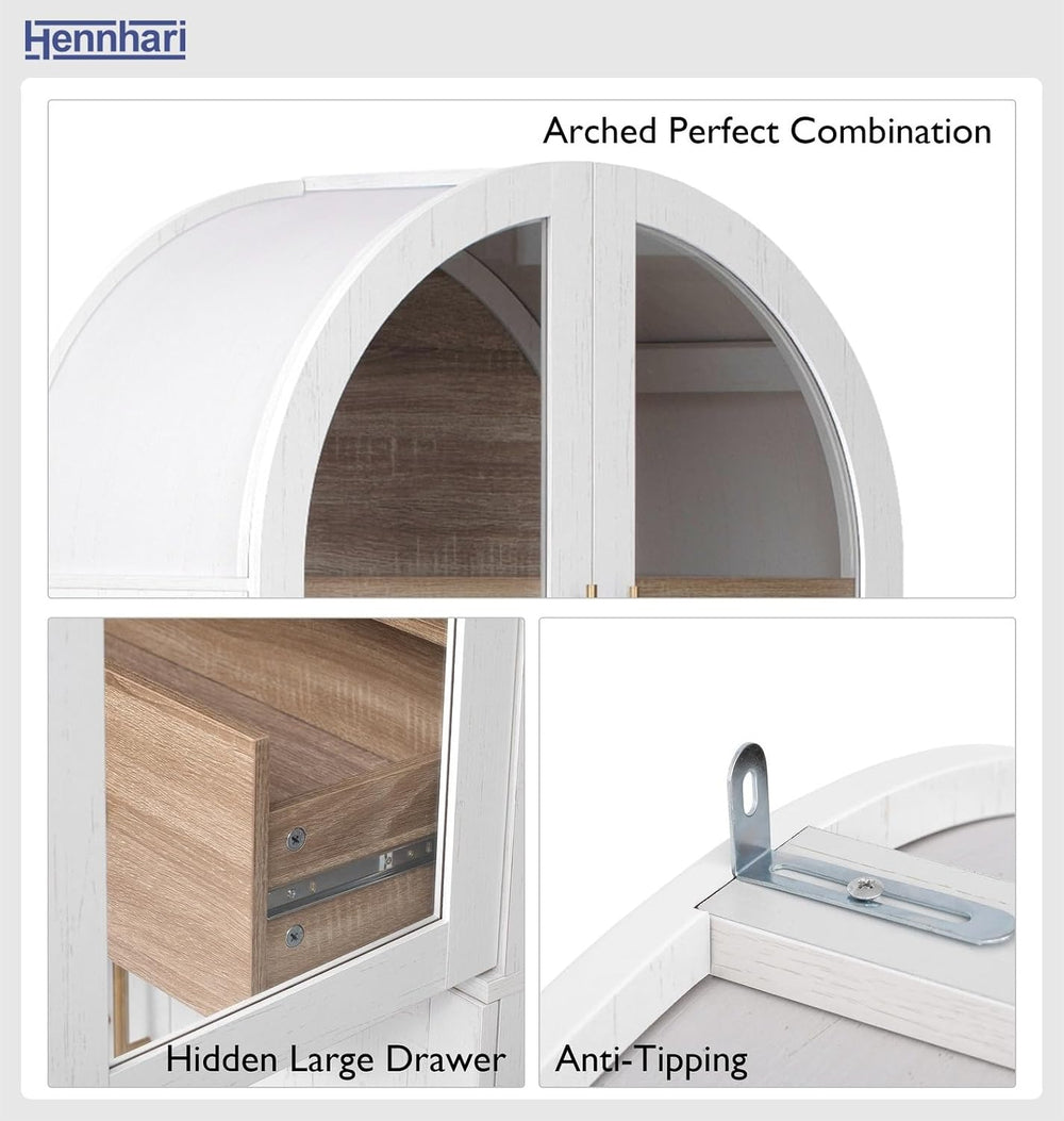71" Tall Storage Cabinet with Arched Glass Doors, Pantry Cabinet with So...