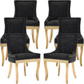 Dining Chairs Set of 6, Kitchen & Dining Room Chairs, Chenille Fabric Upholstered Dinning Chairs, Sillas De Comedor, Nailhead Trim, Metal Legs (Black, 6 Pcs)