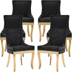 Dining Chairs Set of 6, Kitchen & Dining Room Chairs, Chenille Fabric Upholstered Dinning Chairs, Sillas De Comedor, Nailhead Trim, Metal Legs (Black, 6 Pcs)
