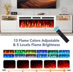 90” TV Stand with 50” WI-FI Electric Fireplace, Large Modern Media Entertainment Center with Storage Cabinet and 12 Colors LED Lights for TVs Up to 100",All White