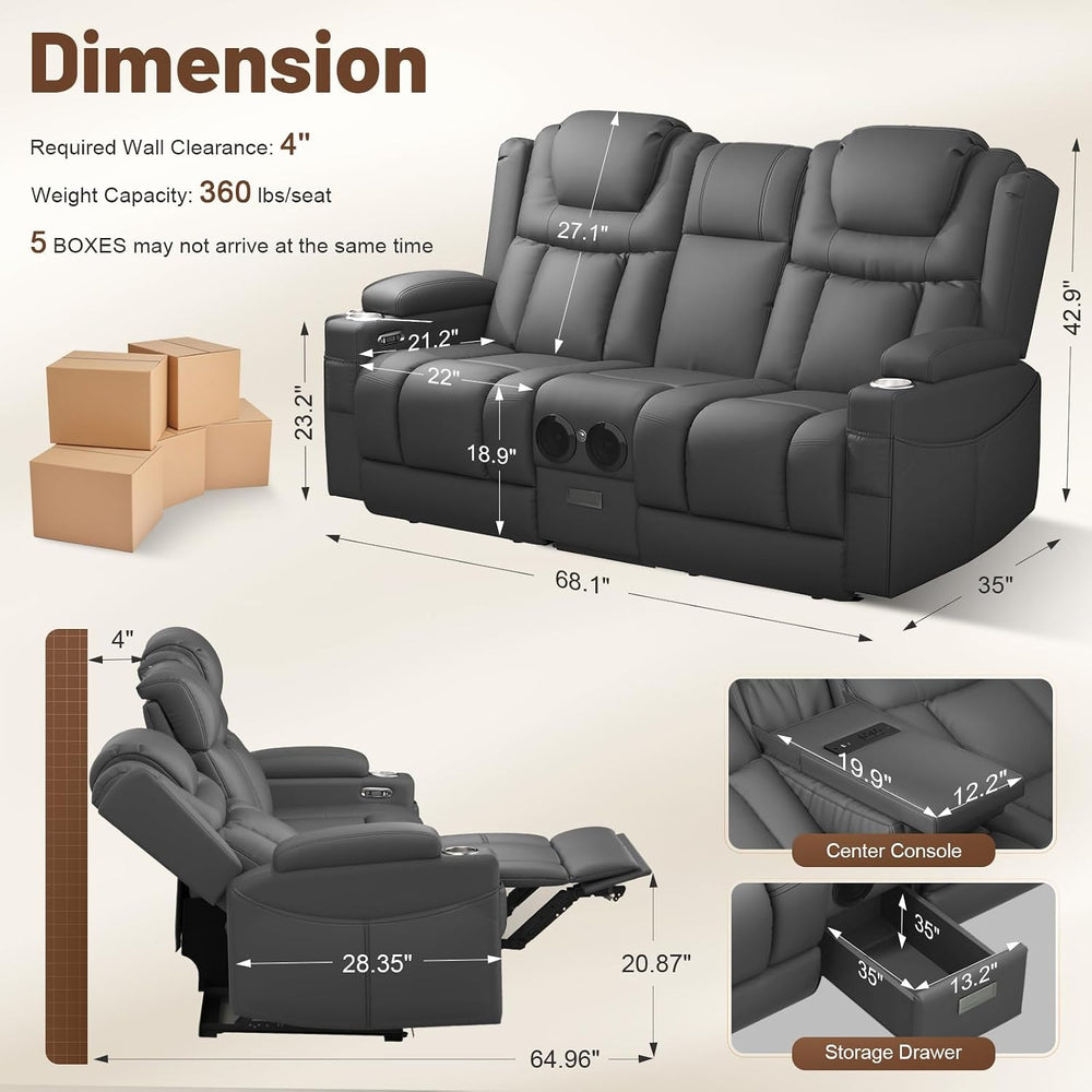 Power Loveseat Recliner Sofa with Console, Wall Hugger Reclining Loveseat wit...