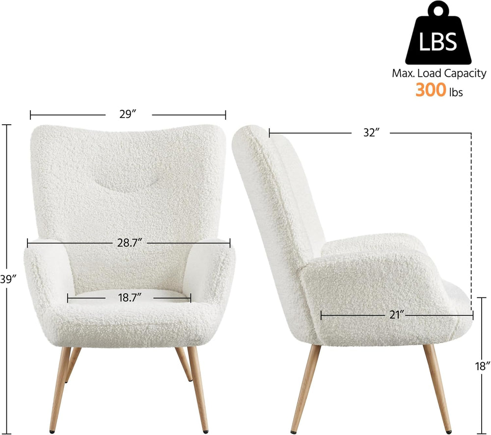 Yaheetech Barrel Chair, Fuzzy Accent Chair with High Back, White | Boucle Fab...