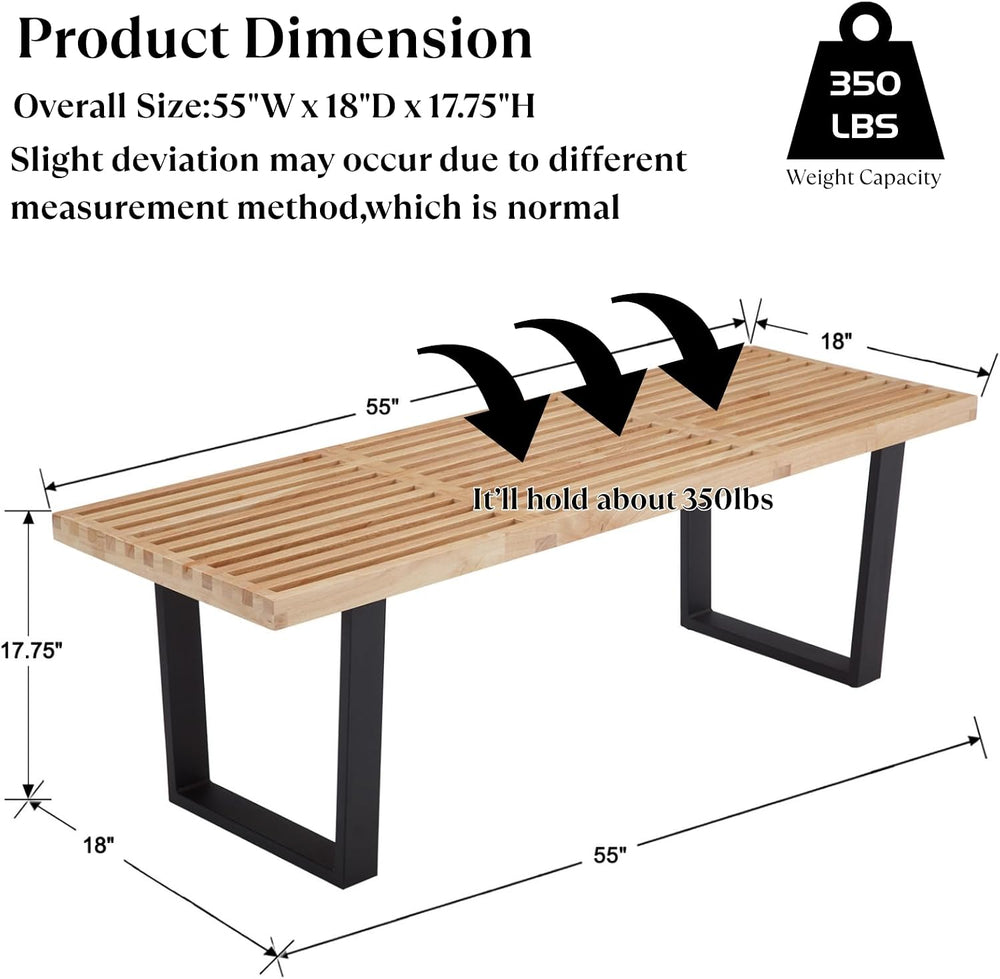 Wooden Dining Bench 55”Industrial Entryway Bench, Modern End of Bed Bench for...