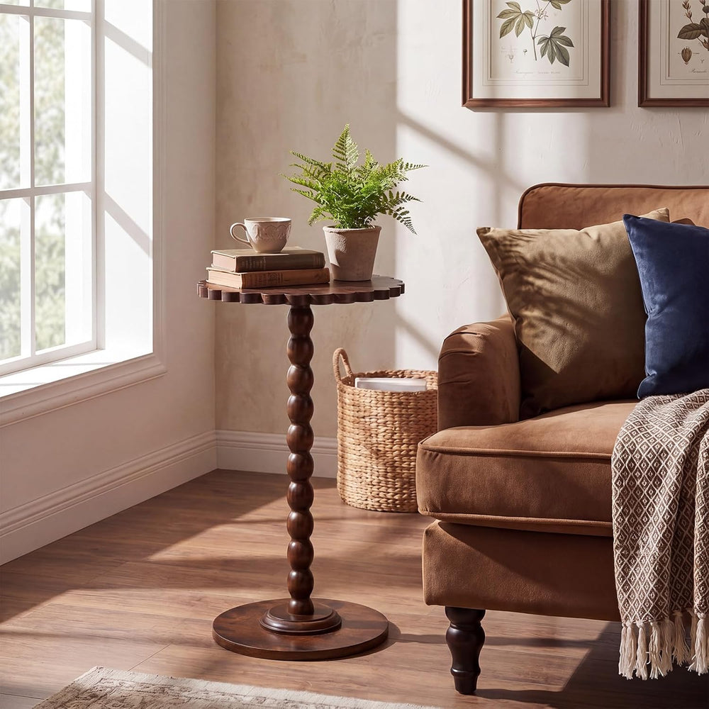 Novabright Round Side Table with Scalloped Edge Small Drink End Table with So...