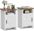 JUMMICO Farmhouse Nightstand, Modern Bedside Table with Barn Door and Shelf, Rustic End Table Side Table for Bedroom,Living Room(2, White)