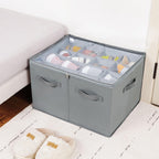 Shoe Organizer for Closet 2 Pack, Foldable Shoe Box with Adjustable Dividers and Clear Cover, Space Saving Shoe Storage Organizer Cabinet with Reinforced Handles, Fits 32 Pairs, Gray, TP12G