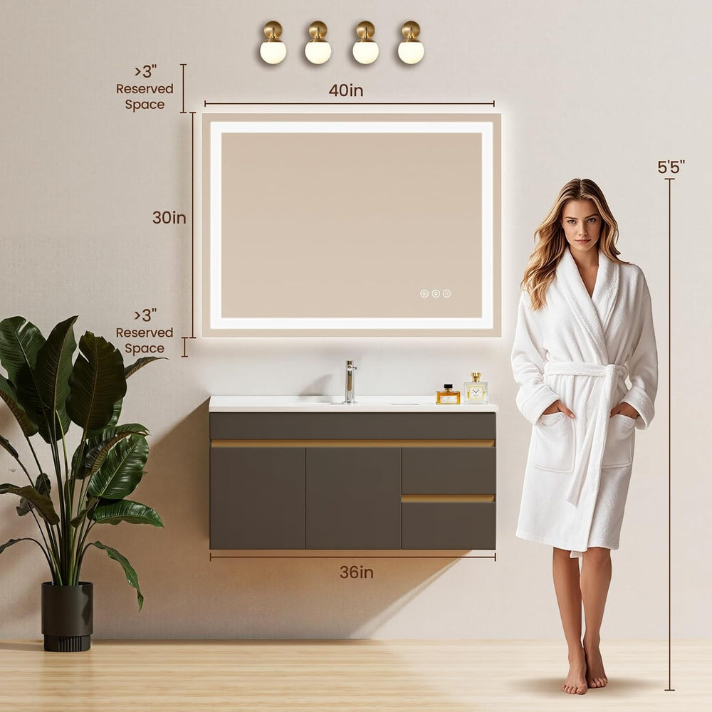 40"x30" LED Bathroom Mirror with Anti-Fog, Backlit & Front Ligh...