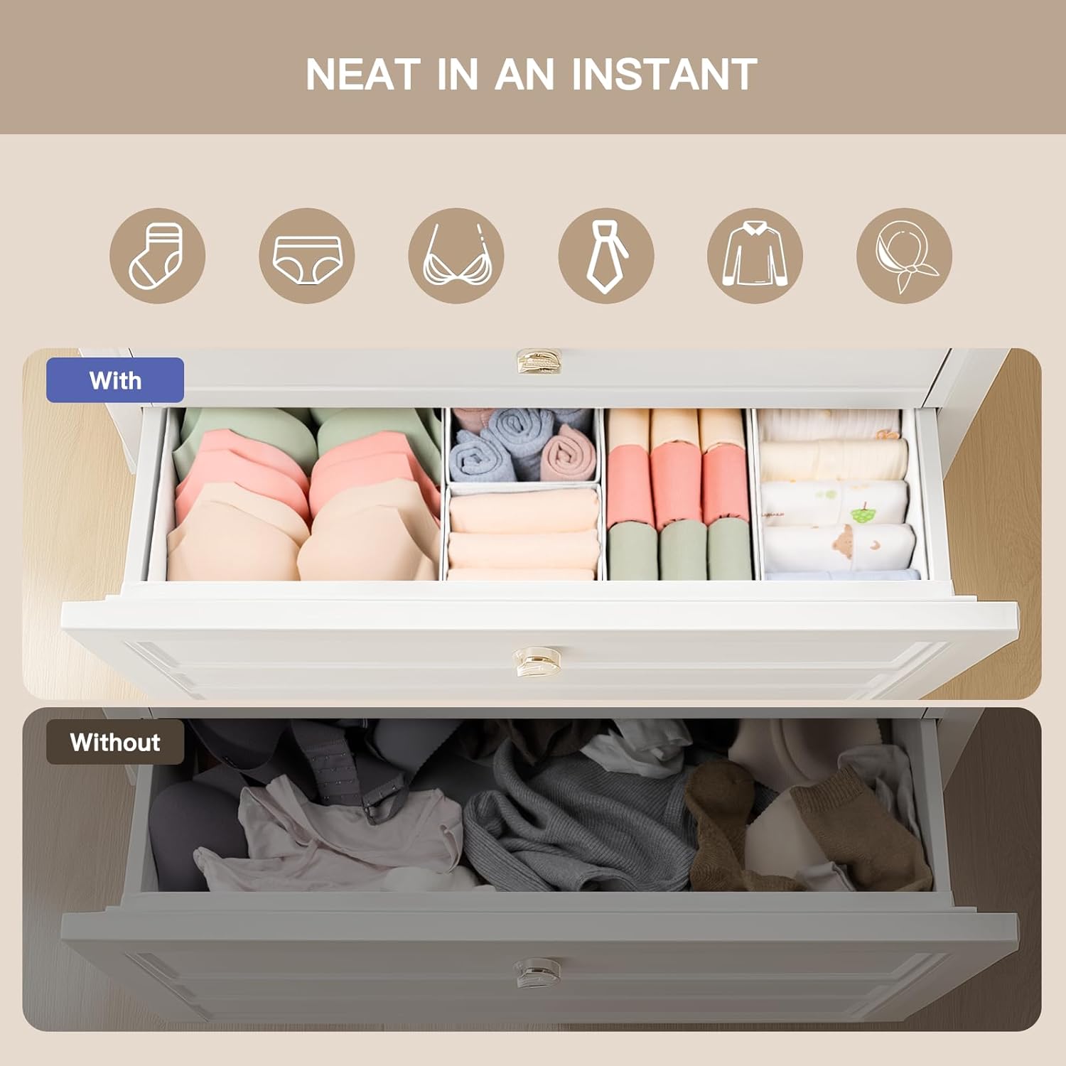 Criusia Drawer Organizer Clothes, 21 Pack Dresser Organizer for Baby Clothes, Underwear, Sock- Foldable Closet Organization and Storage Dividers Bins for Nursery, Bedroom (White)