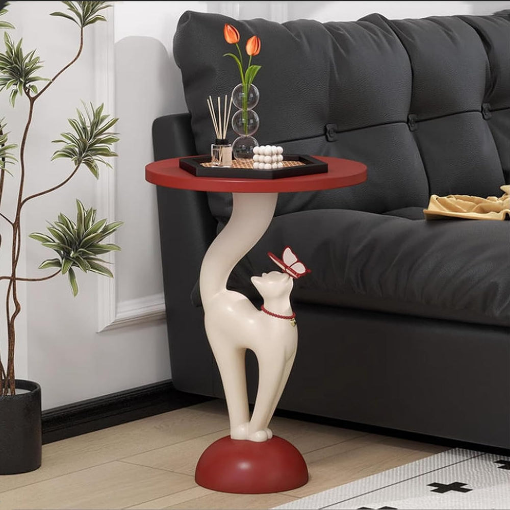 Creative Cat-Shaped Side Table,Floor-Standing Bedside Cabinet with Open Shelf...