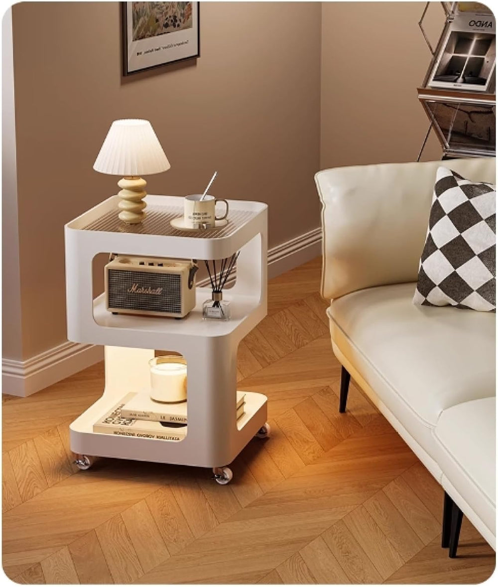 3-Tier End Table,Sofa End Can Rotate Square End Side Tables Glass Top Coffee ...