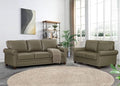 2 Piece Faux Leather Sofa Set,Modern Couch and Loveseat Sets with Storage,Mid Century Couch with Rivet Rolled Arm,Comfy Deep Seat Sofa,Furniture for Living Room,Office(Loveseat+3 Seater,Taupe)