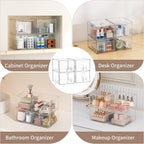 4 Pack Clear Tea Bag Organizers with Adjustable Dividers, Stackable Tea Drawer Organizer Box for Pantry, Coffee Bar, Kitchen Cabinet, Acrylic Food Storage Bins for Snacks, Sugar & Spice Packets