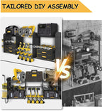 Power Tool Organizer Wall Mount, 3 Layer Tool Storage Rack, Drill Bit Heavy Duty Rack, Heavy Duty Metal Power Tools Storage Rack Tools Shelf with Charging Station for Garage Organization
