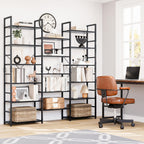 NUMENN Triple Column 6 Tier Bookshelf, Bookcase with 17 Open Display Shelves, Adjustable Rustic Industrial Style Book Shelves, Modern Bookshelves for Bedroom, Living Room and Home Office, Black