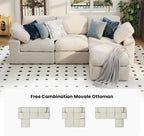 KKL 118" Modular Sectional Sofa, Cloud Sectional Couch L-Shaped with Ottoman, Corduroy Boneless Couch for Living Room Bedroom, Deep-Seat Upholstered Modular Cloud Sofa, No Assembly Required, Beige