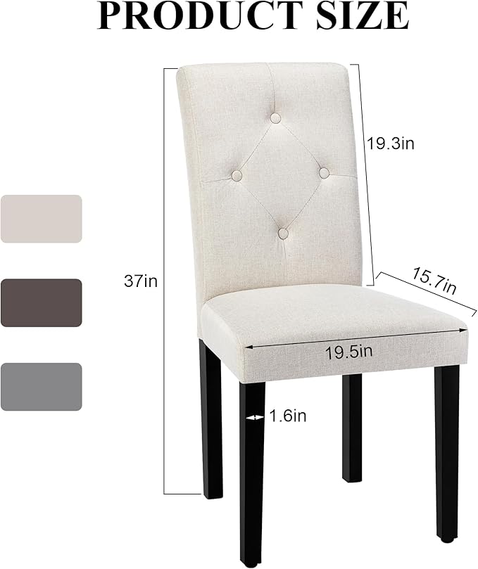 VECELO Upholstered Dining Chairs Set of 2, Modern Fabric and Solid Wood Legs ...