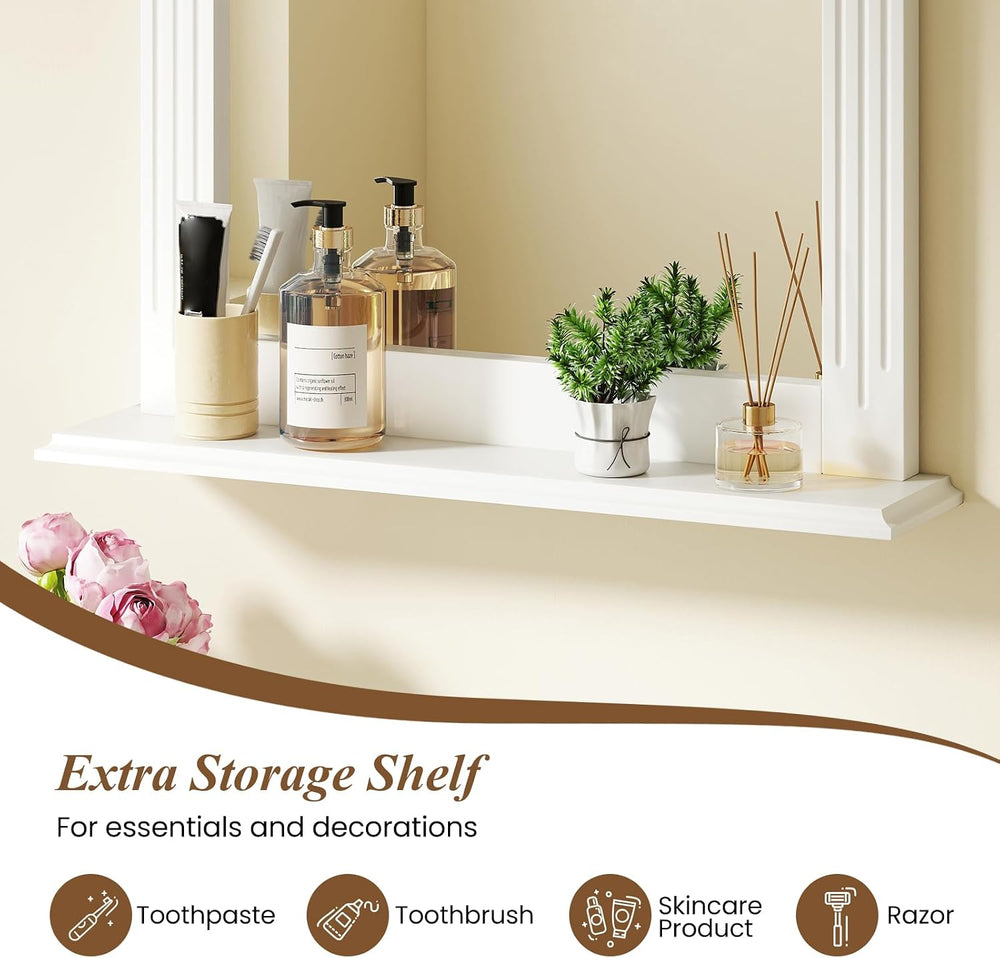CHARMAID Bathroom Mirror with Shelf - 27" x 22.5" Wall Mirror Over ...