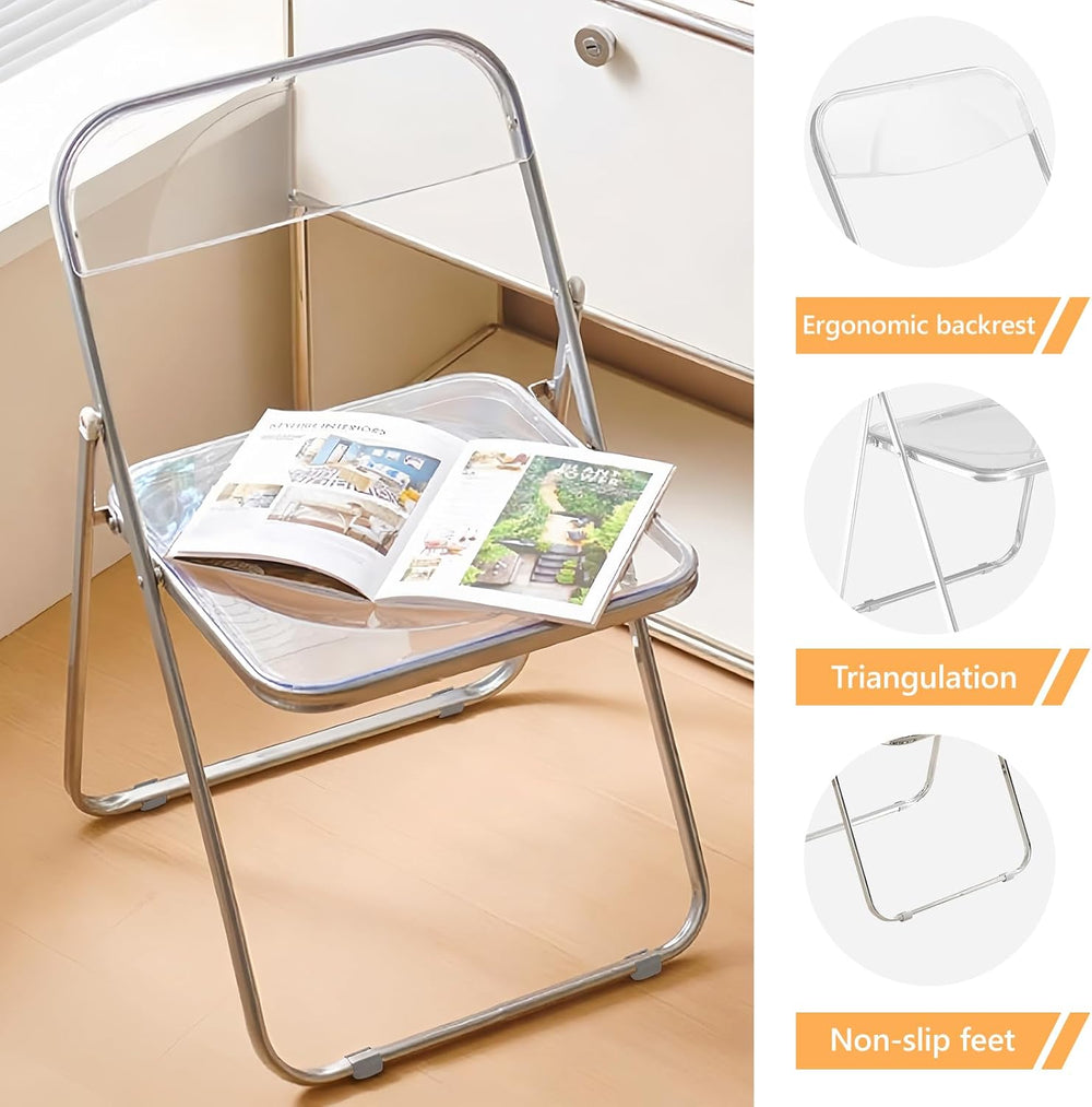 JPBSTO 2 Pack Clear Plastic Folding Chairs - Modern Duo Stackable for Studio ...