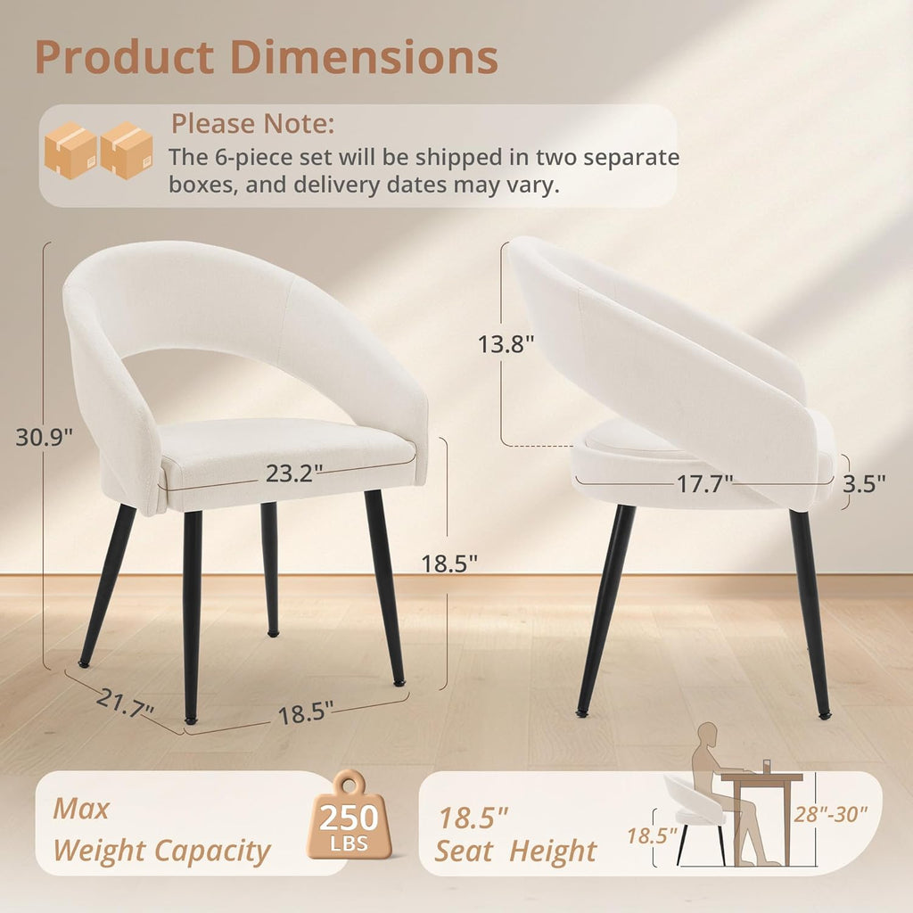 LUE BONA Modern Dining Chairs Set of 4, Upholstered Armrest Side Chairs for Kitchen & Dining Room, 18.5" Seat Height, Comfortable Curved Hollow Backrest, Black Metal Legs, Easy Assembly, Beige