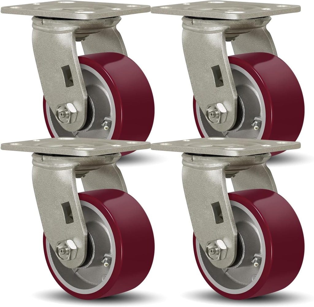 SY America 4" X 2" Casters Wheels,Heavy Duty Casters Set of 4，Polyurethane on Aluminum Wheels,4 Swivel Casters,3200 LBS Load Capacity