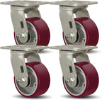 SY America 4" X 2" Casters Wheels,Heavy Duty Casters Set of 4，Polyurethane on Aluminum Wheels,4 Swivel Casters,3200 LBS Load Capacity