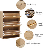 Hidden Shoe Cabinet with Drawer, Free Standing Narrow Shoe Rack Cabinet for Entryway Slim, 3 Flip Drawer Shoe Storage Organizer Cabinet for Entry,Hallway,Door,Dorm,Small Spaces - Natural