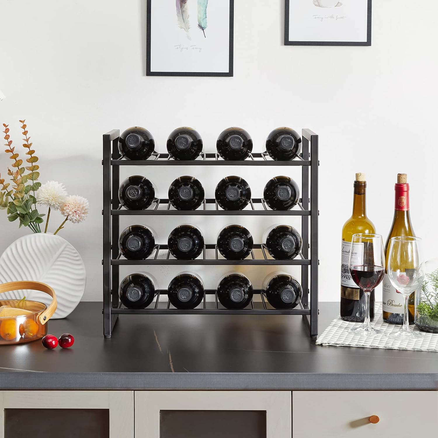 IBUYKE Metal Wine Racks Countertop,16 Bottles Wine Bottle Holder,TMJ903H | 4 Tiers Wine Rack Wine Rack Freestanding Wine Storage Cabinet for Home Kitchen Pantry Wine Cellar Bar