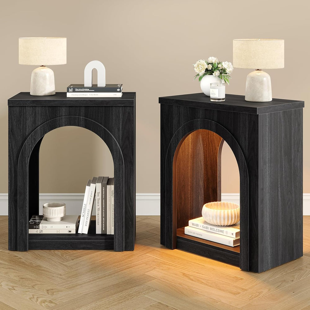 Sikaic Arched End Table Set of 2 with LED Lights, Modern NightStand with Arch...