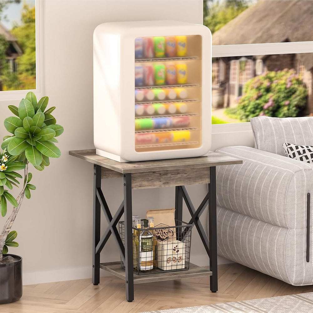 GreenForest 24 Inch Square End Table, X-Frame with Large 2-Tier Storage