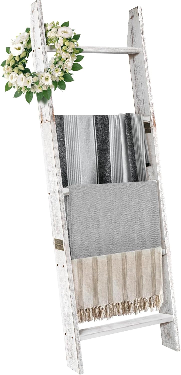 Honest Blanket Ladders for the Living Room, 5-Tier Blanket Holder, Wall-Leani...