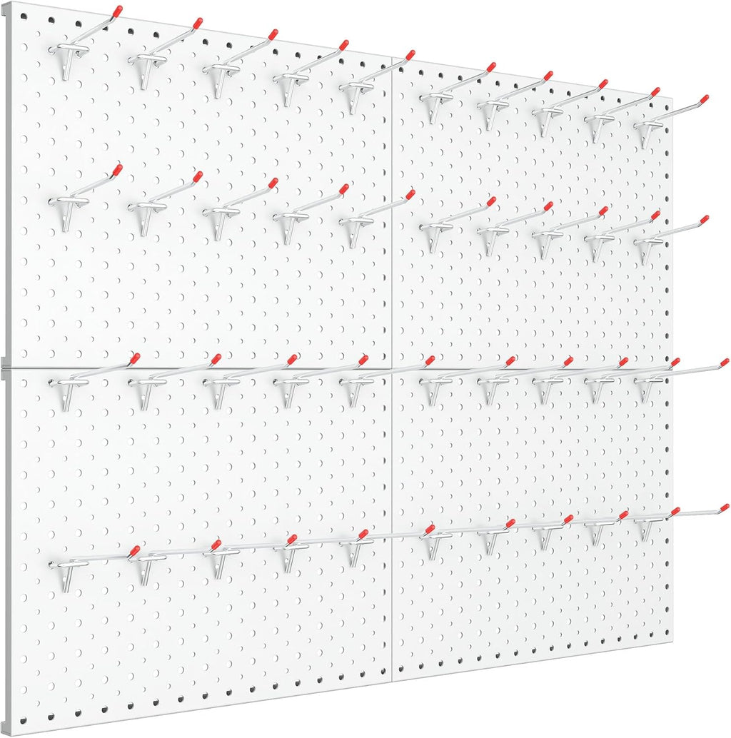 TORACK Metal Pegboard Panels and Hooks for Garage, Workbench, Shop, Shed Tool Organizer Peg Board with 1/8" & 1/4" Holes, Modular Wall-Mounted Pegboard with Pegboard Hooks(Cream White)