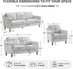 Kingfun Living Room Furniture Sets, 3 Seater Couch, Armchair and Loveseat, Mid Century Modern Sofa Set, Chenille Couch with Solid Wood Frame for Living Room & Bedroom, Silver Gray