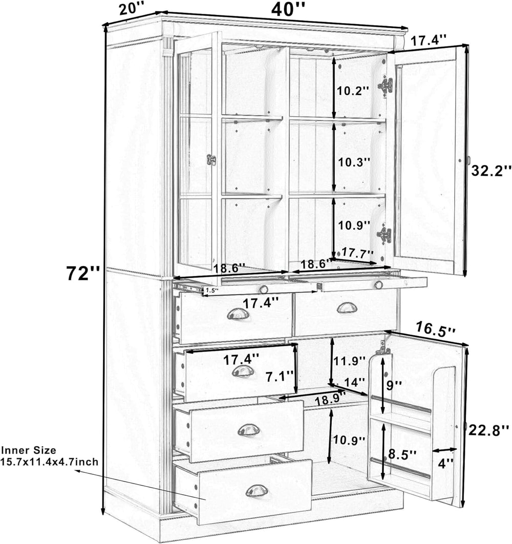 roomfitters 72" Kitchen Pantry Organizers and Storage Kitchen Cabinet, S...