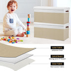 Extra Large Toy Storage Box with Lid, Sturdy Toys Storage Chest Bin Organizer Basket with Dividers for Kids, Boys, Girls, Nursery, Closet, Bedroom, Playroom 35.5"x17" x17" (Beige and White)