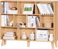 LEYAOYAO 10 Cube Bookshelf,3 Tier 55.12" Wide Boho Bookcase with Legs,Mid-Century Wood Bookshelves Storage,Natural Large Book Case,Freestanding Organizer Display Shelf for Bedroom,Living Room,Office