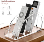 DINGHUO Acrylic 5 Compartments Remote Control Holder, Multi-functional Bedside Couch Living Home TV Remote Holder, Clear Desk Caddy Makeup Pen Organizer for Office Supplies Glasses Media Player