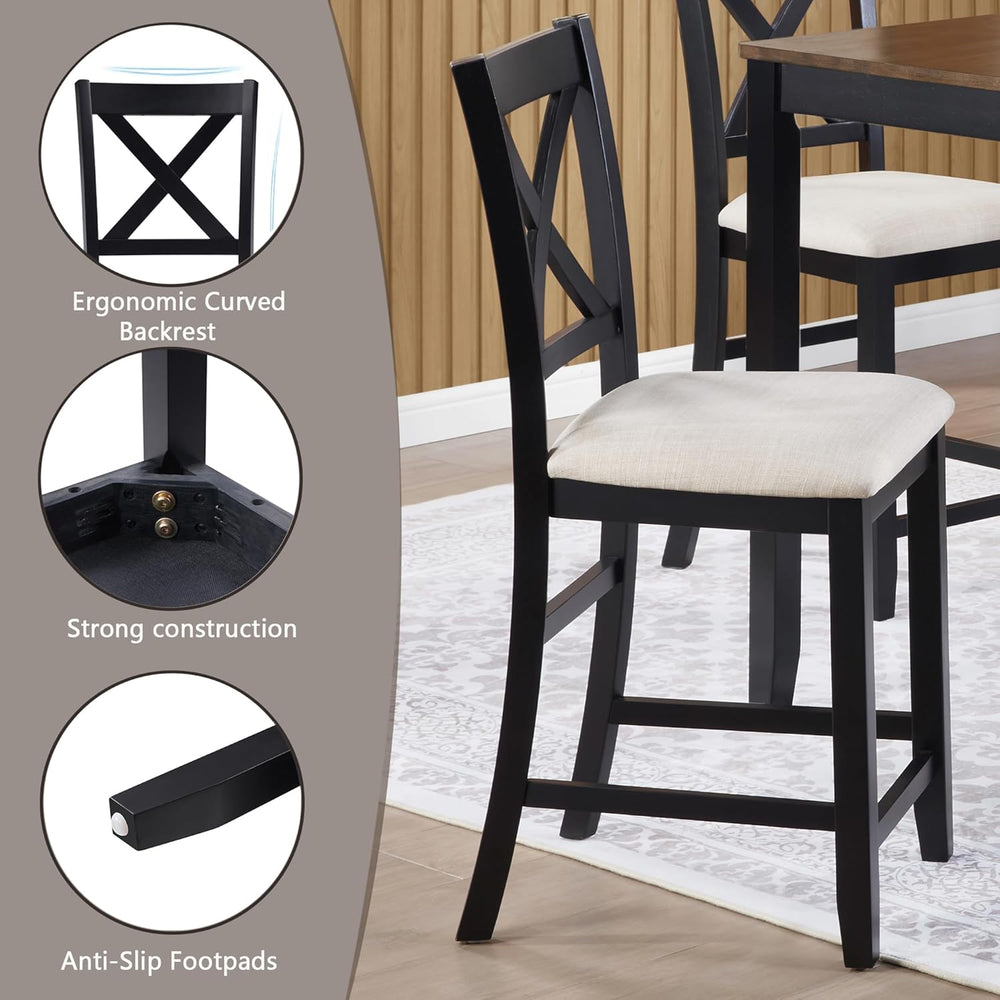 KEIKI 5-Piece Standard Height Dining Table Set with Square Table and 4 X-Shap...