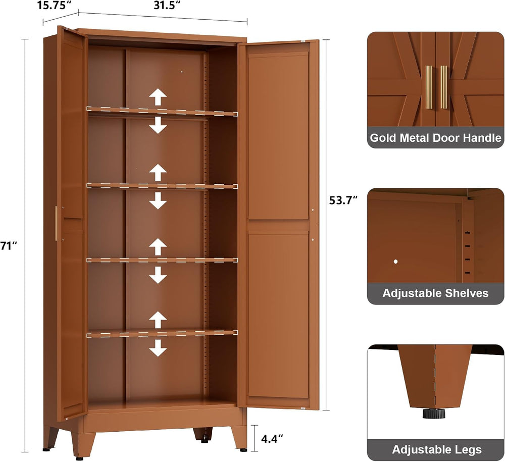 LCAOPC 71" Tall Metal Storage Cabinet with 2 Doors and 4 Adjustable Shel...
